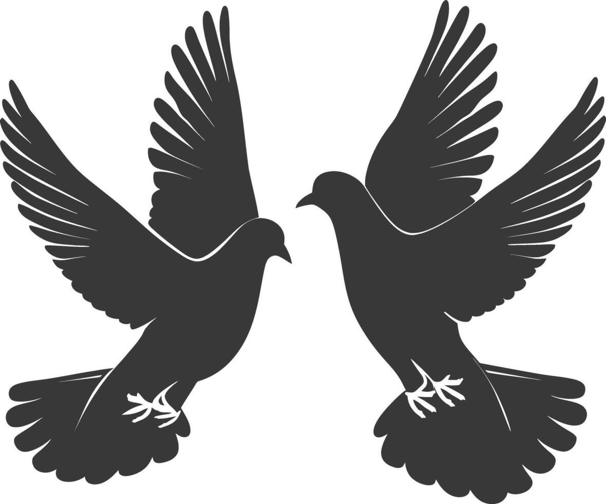 AI generated Silhouette dove bird animal fly couple pigeon black color only vector