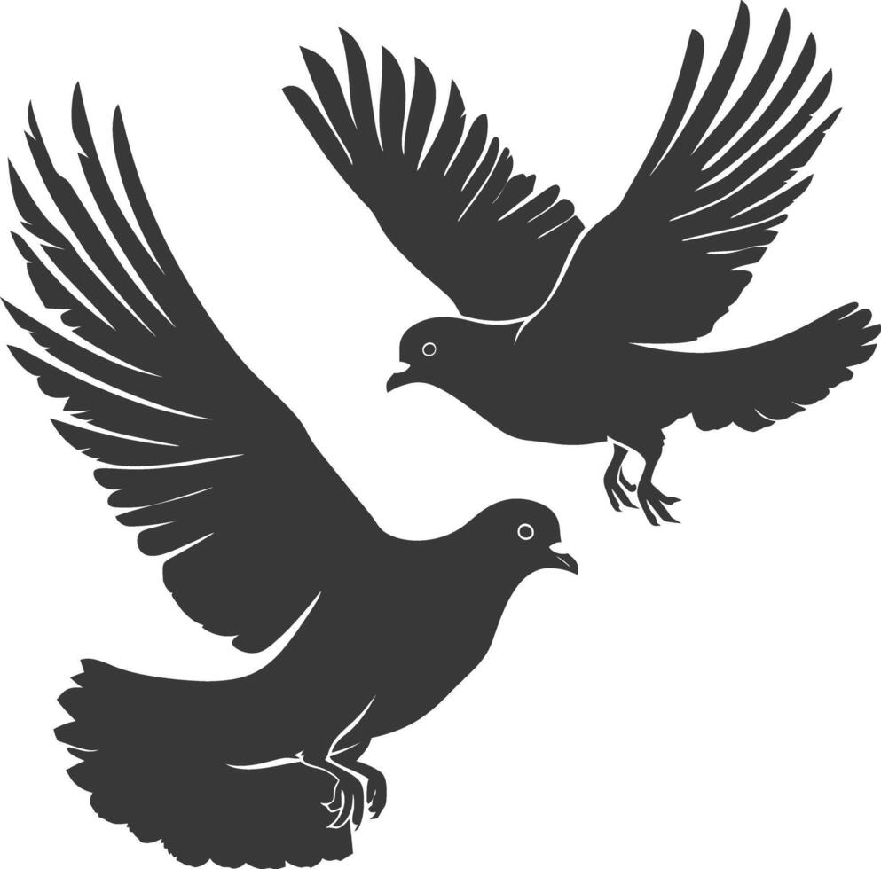 AI generated Silhouette dove bird animal fly couple pigeon black color only vector