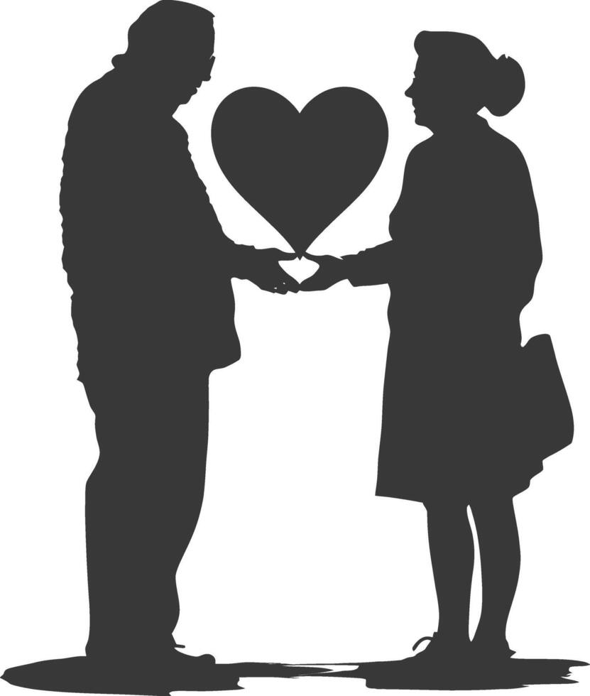 AI generated Silhouette elderly couple holding heart symbol black color only vector