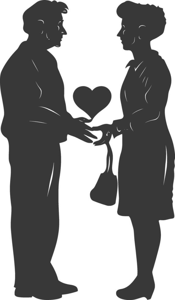 AI generated Silhouette elderly couple holding heart symbol black color only vector