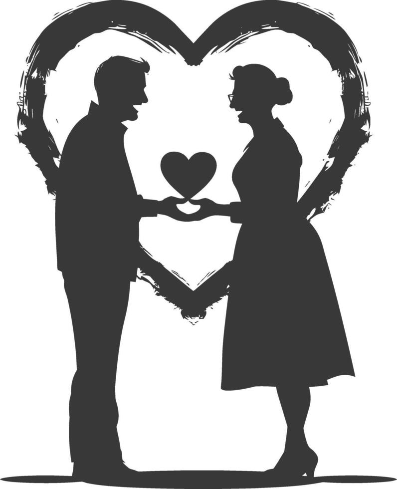 AI generated Silhouette elderly couple holding heart symbol black color only vector