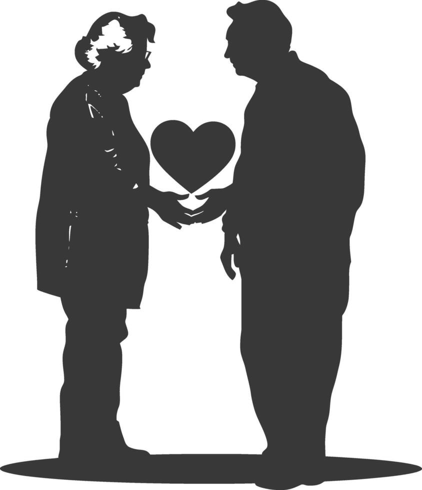 AI generated Silhouette elderly couple holding heart symbol black color only vector