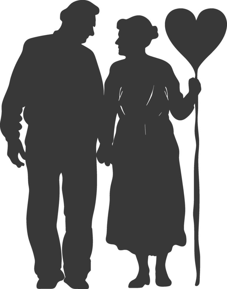 AI generated Silhouette elderly couple holding heart symbol black color only vector