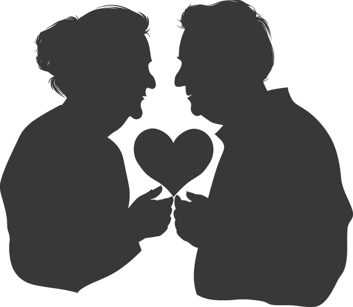 AI generated Silhouette elderly couple holding heart symbol black color only vector