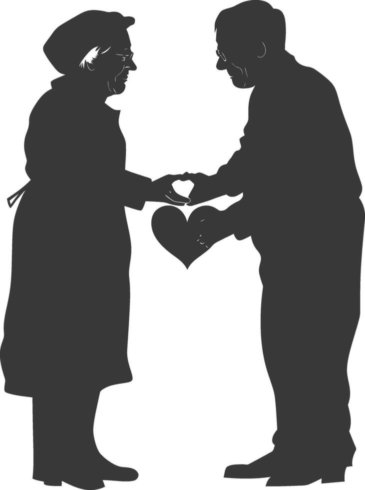 AI generated Silhouette elderly couple holding heart symbol black color only vector