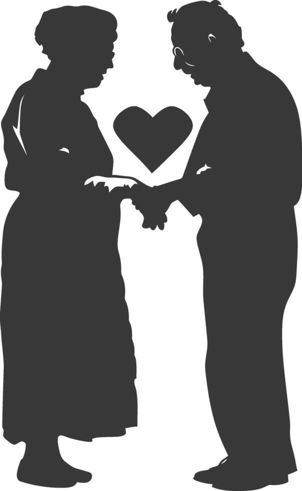 AI generated Silhouette elderly couple holding heart symbol black color only vector