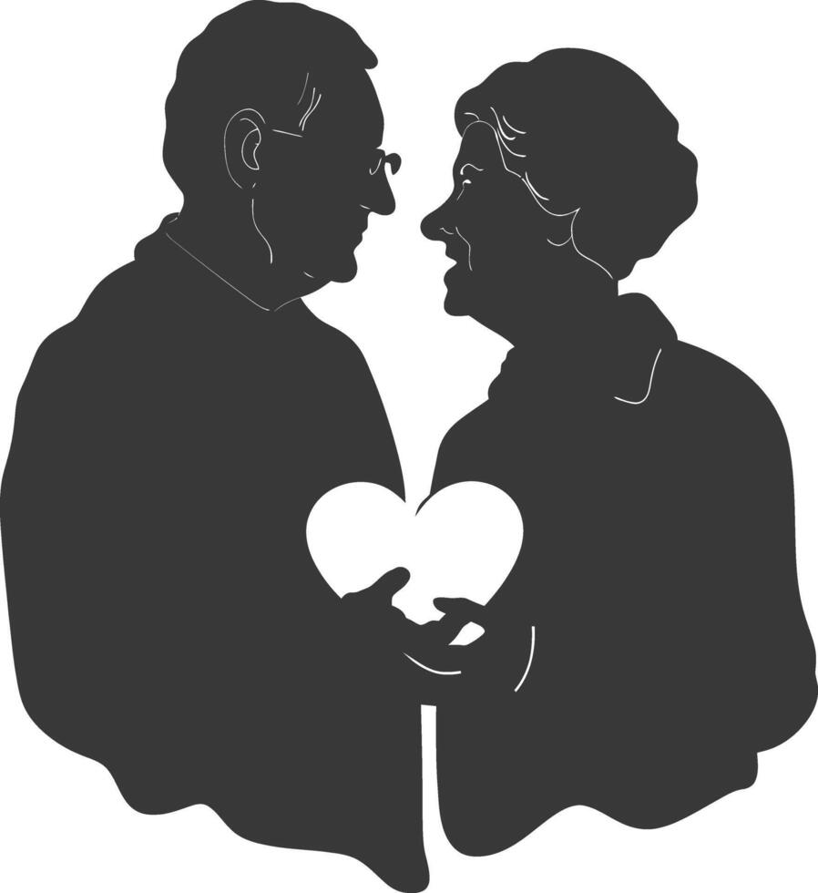 AI generated Silhouette elderly couple holding heart symbol black color only vector