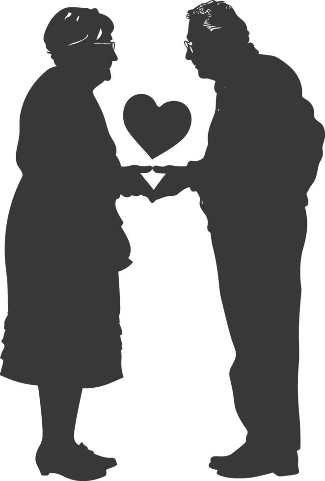 AI generated Silhouette elderly couple holding heart symbol black color only vector