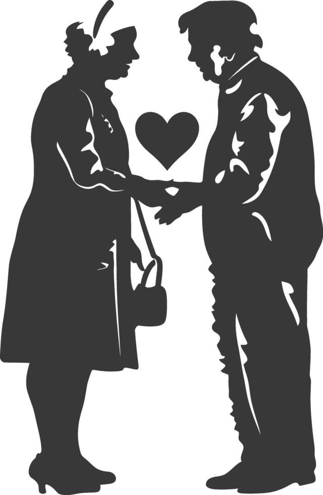 AI generated Silhouette elderly couple holding heart symbol black color only vector