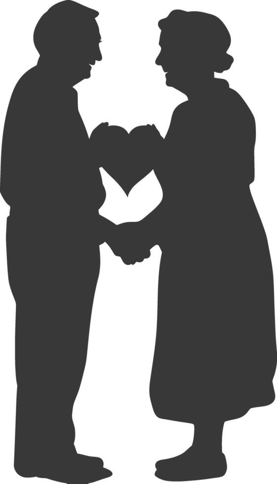 AI generated Silhouette elderly couple holding heart symbol black color only vector