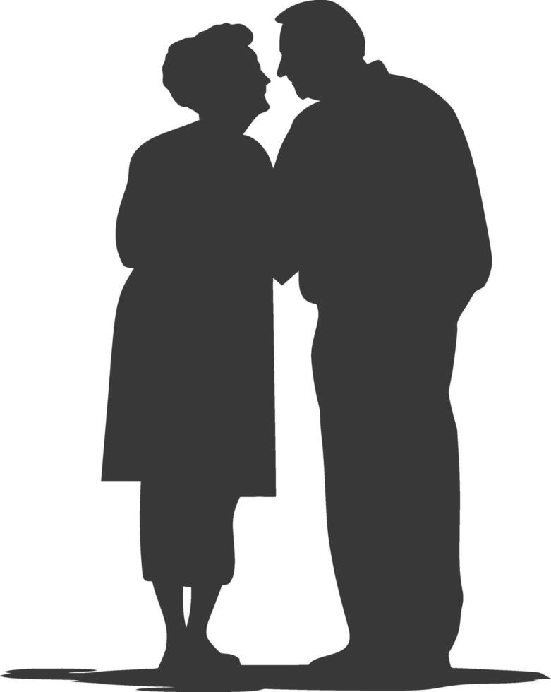 AI generated Silhouette elderly couple holding heart symbol black color only vector