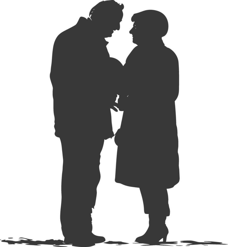 AI generated Silhouette elderly couple holding heart symbol black color only vector