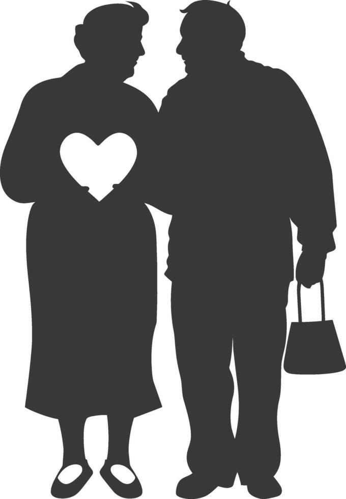 AI generated Silhouette elderly couple holding heart symbol black color only vector