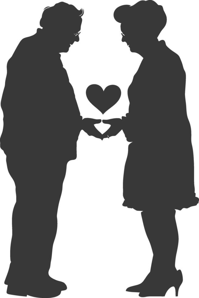 AI generated Silhouette elderly couple holding heart symbol black color only vector