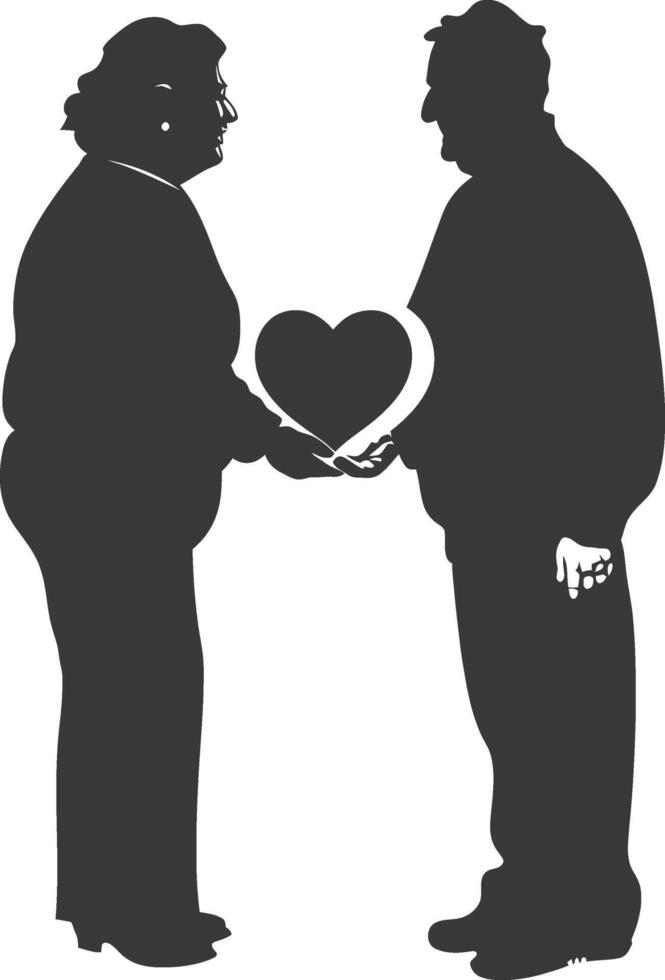 AI generated Silhouette elderly couple holding heart symbol black color only vector