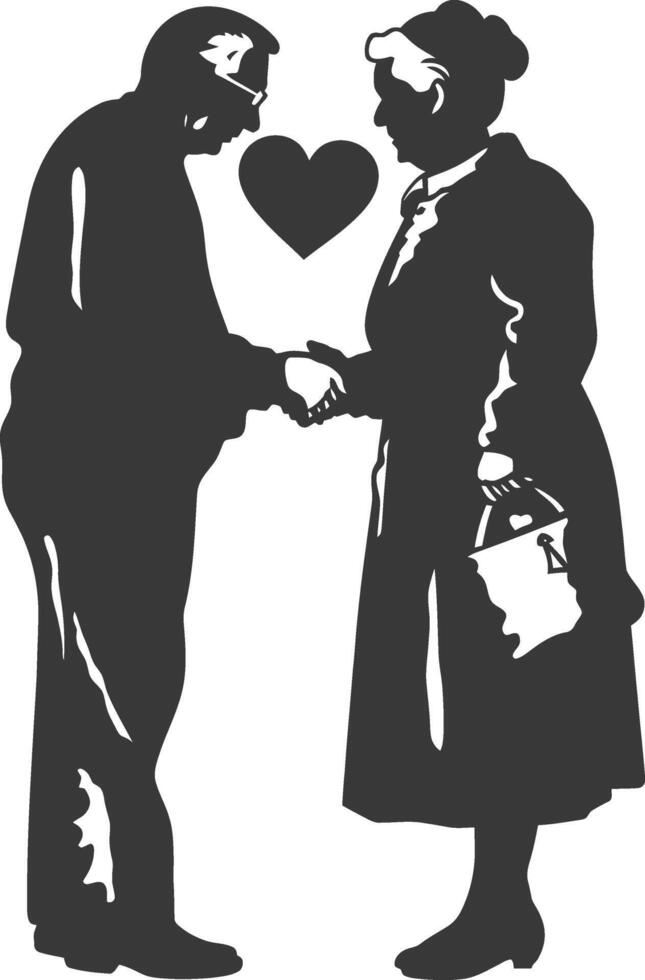 AI generated Silhouette elderly couple holding heart symbol black color only vector