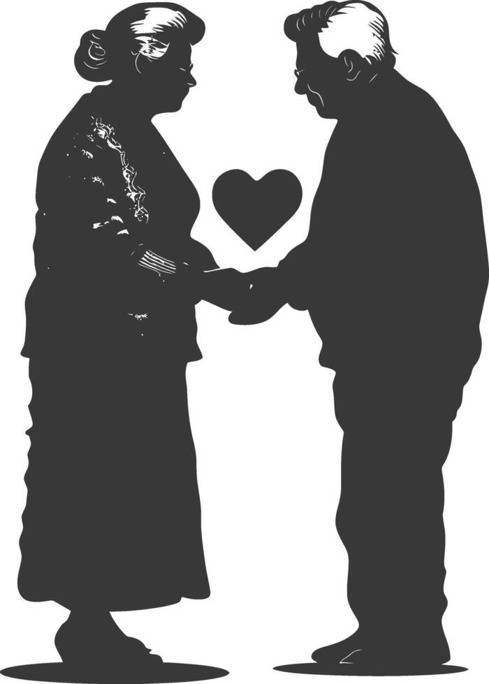 AI generated Silhouette elderly couple holding heart symbol black color only vector