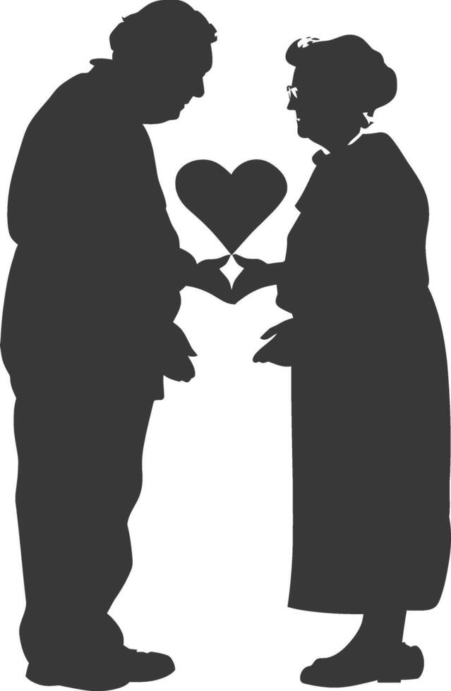 AI generated Silhouette elderly couple holding heart symbol black color only vector