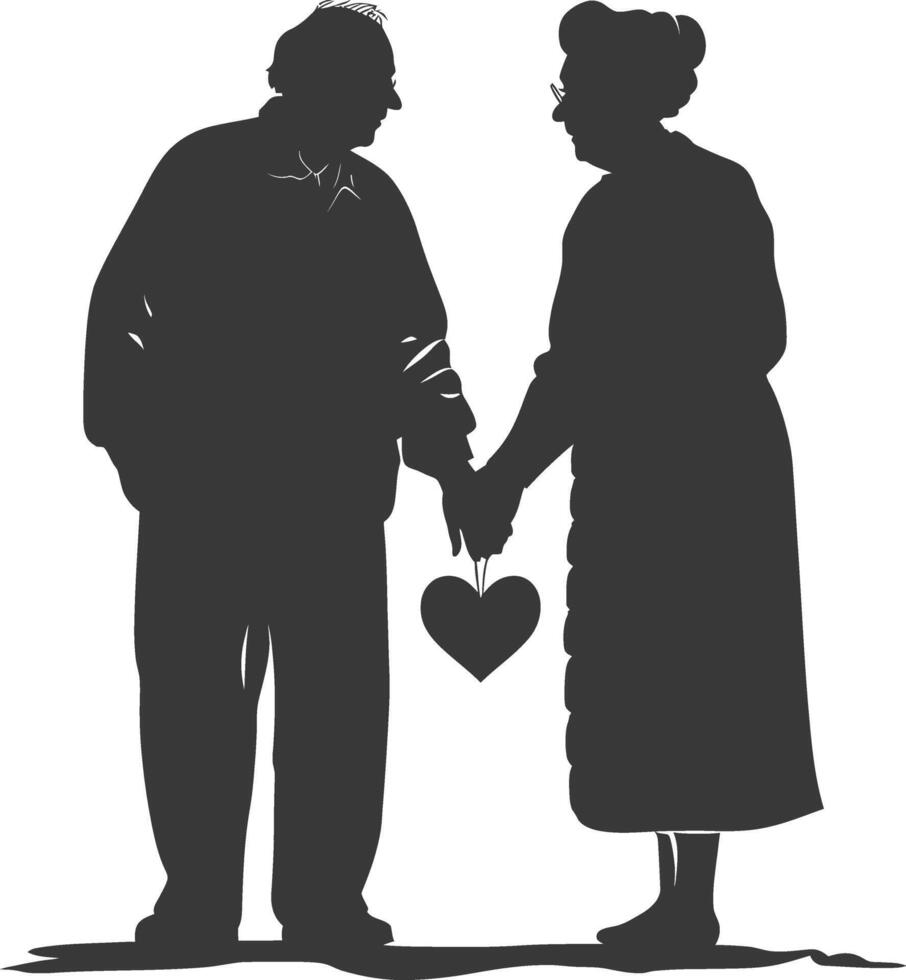 AI generated Silhouette elderly couple holding heart symbol black color only vector