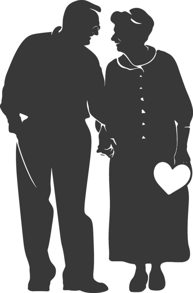 AI generated Silhouette elderly couple holding heart symbol black color only vector