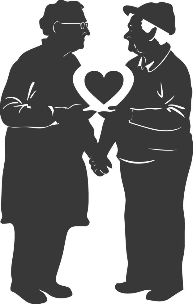 AI generated Silhouette elderly couple holding heart symbol black color only vector