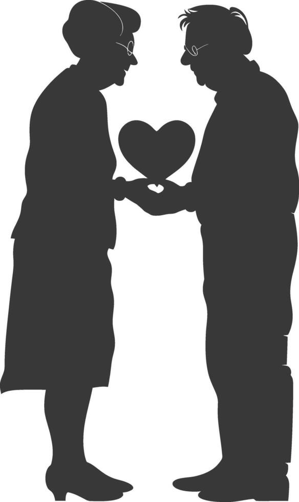 AI generated Silhouette elderly couple holding heart symbol black color only vector