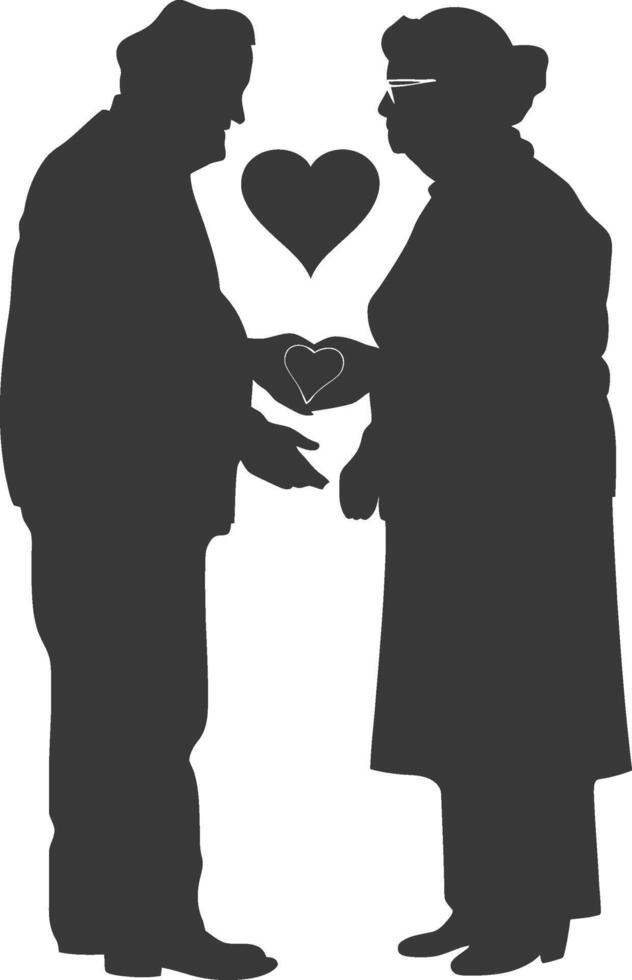 AI generated Silhouette elderly couple holding heart symbol black color only vector