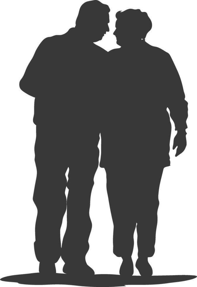 AI generated Silhouette elderly couple holding heart symbol black color only vector