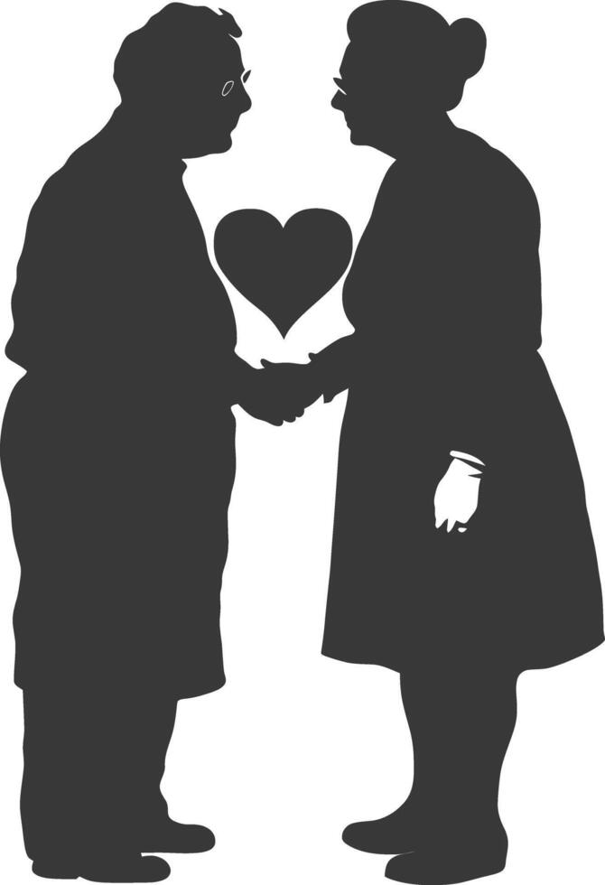 AI generated Silhouette elderly couple holding heart symbol black color only vector