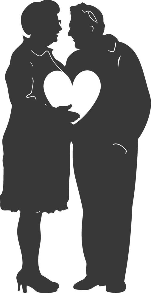 AI generated Silhouette elderly couple holding heart symbol black color only vector