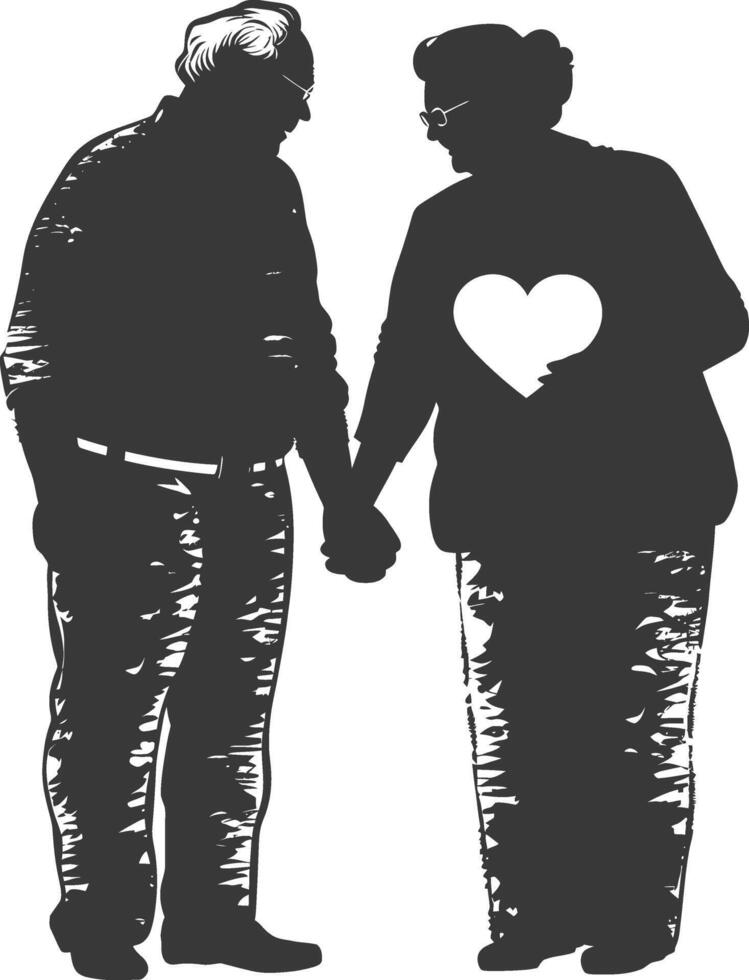 AI generated Silhouette elderly couple holding heart symbol black color only vector