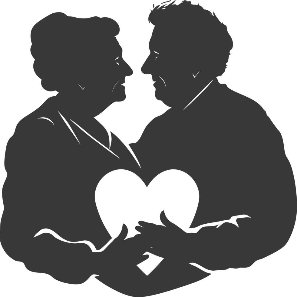 AI generated Silhouette elderly couple holding heart symbol black color only vector