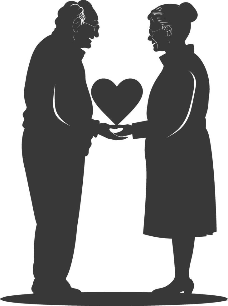 AI generated Silhouette elderly couple holding heart symbol black color only vector