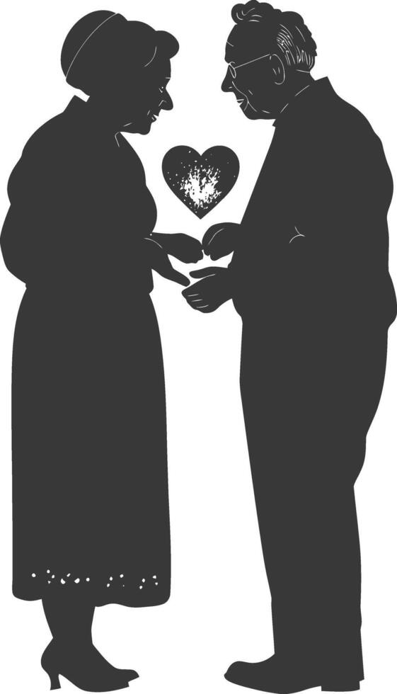 AI generated Silhouette elderly couple holding heart symbol black color only vector