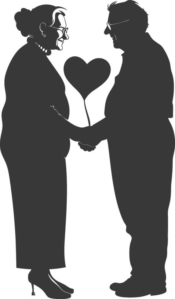 AI generated Silhouette elderly couple holding heart symbol black color only vector