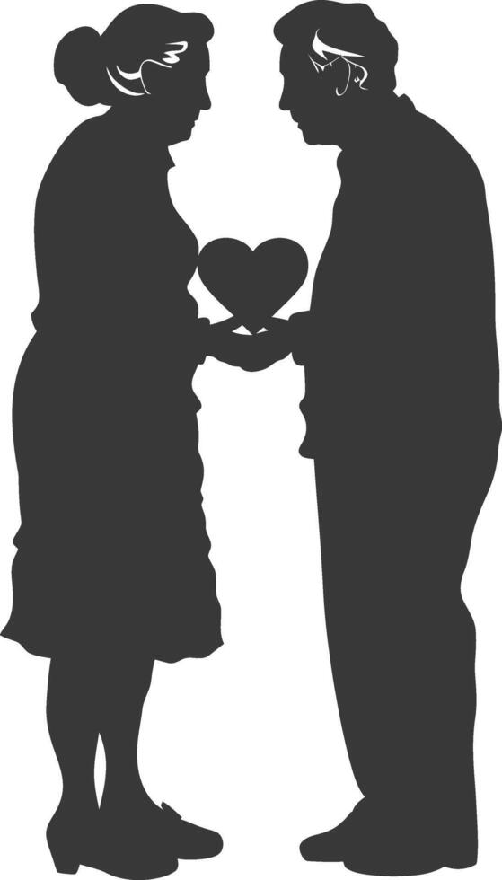 AI generated Silhouette elderly couple holding heart symbol black color only vector