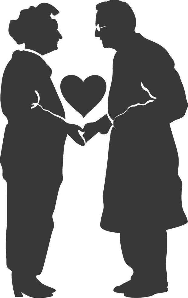 AI generated Silhouette elderly couple holding heart symbol black color only vector