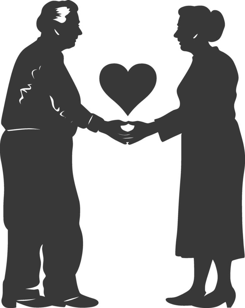 AI generated Silhouette elderly couple holding heart symbol black color only vector