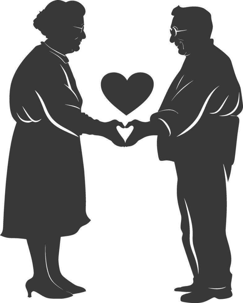 AI generated Silhouette elderly couple holding heart symbol black color only vector