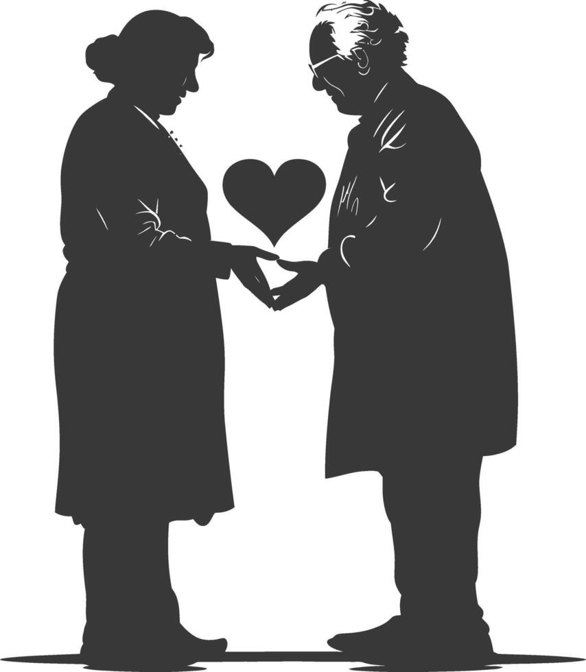 AI generated Silhouette elderly couple holding heart symbol black color only vector