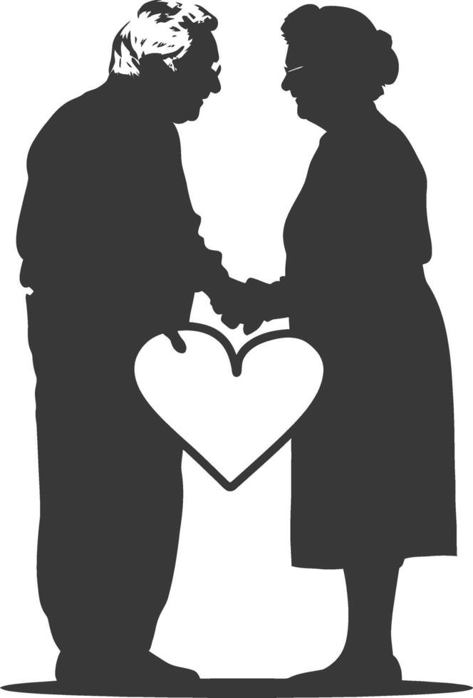 AI generated Silhouette elderly couple holding heart symbol black color only vector
