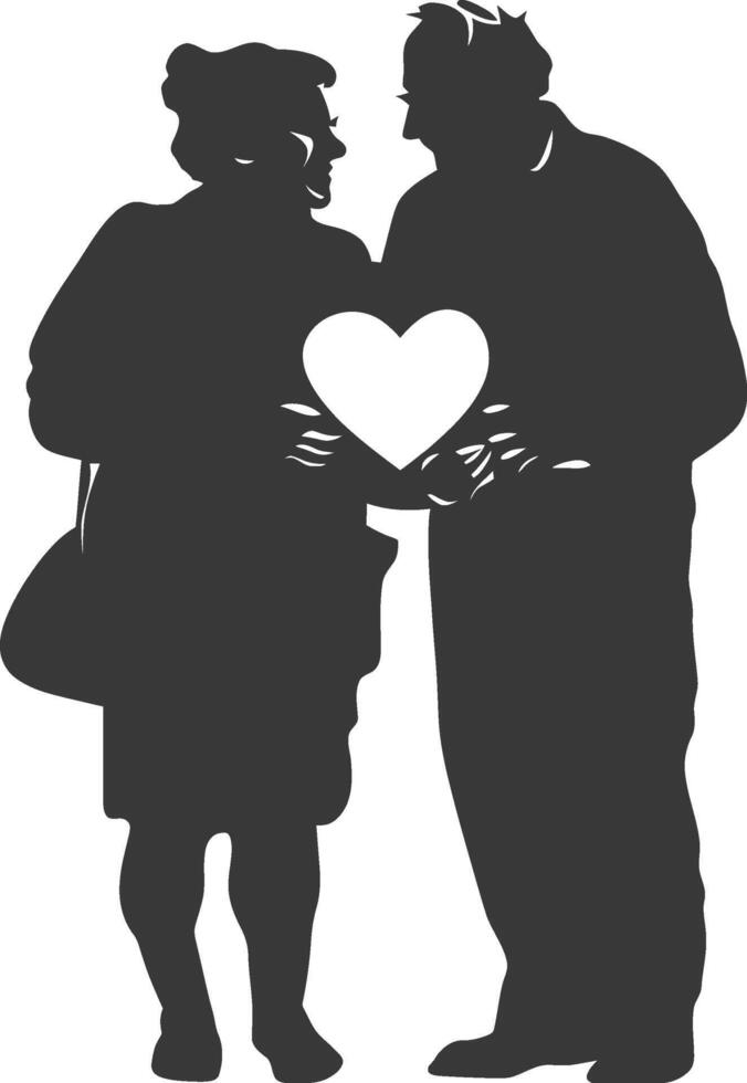 AI generated Silhouette elderly couple holding heart symbol black color only vector