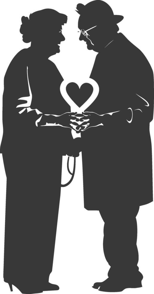 AI generated Silhouette elderly couple holding heart symbol black color only vector