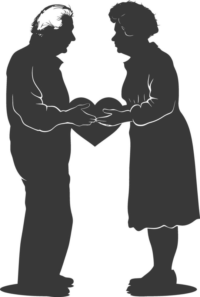 AI generated Silhouette elderly couple holding heart symbol black color only vector