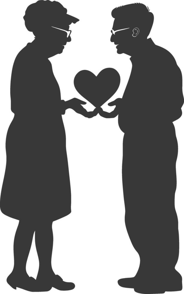 AI generated Silhouette elderly couple holding heart symbol black color only vector