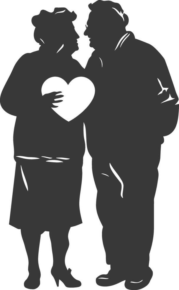 AI generated Silhouette elderly couple holding heart symbol black color only vector