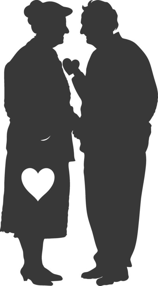 AI generated Silhouette elderly couple holding heart symbol black color only vector