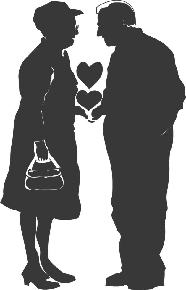 AI generated Silhouette elderly couple holding heart symbol black color only vector