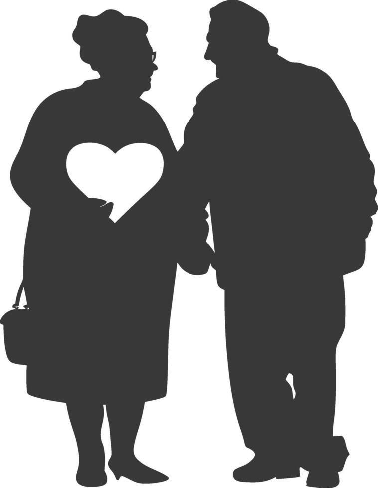 AI generated Silhouette elderly couple holding heart symbol black color only vector