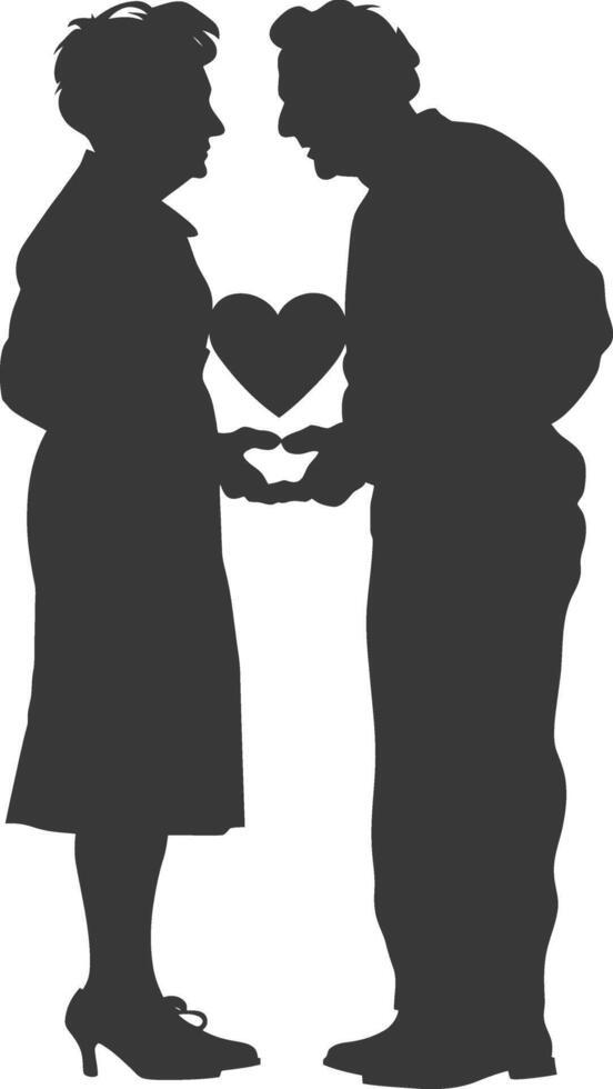 AI generated Silhouette elderly couple holding heart symbol black color only vector